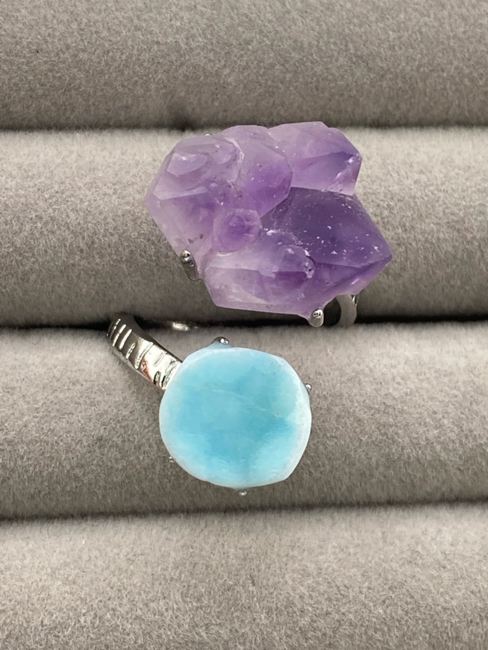 ✨ Rare Hemimorphite & Purple Fluorite Bypass Ring – Higher Vibration ✨